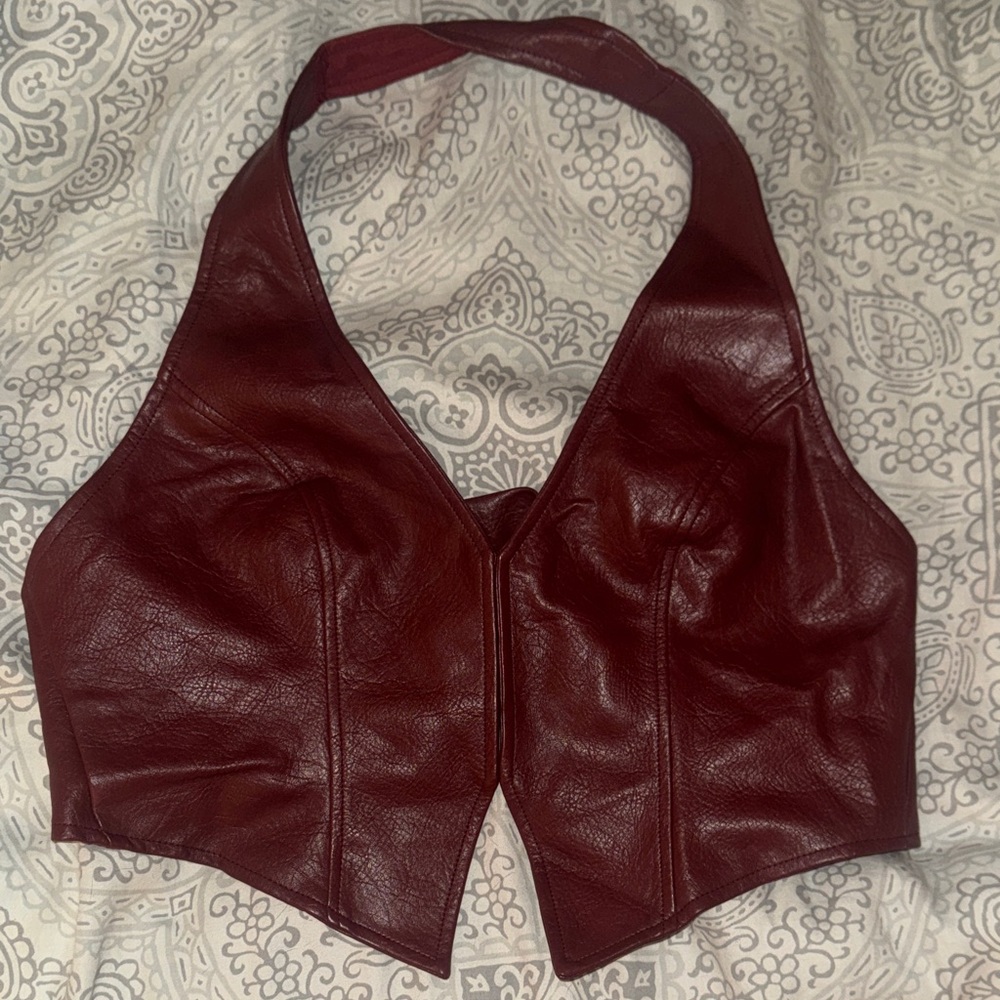 Sexy Burgundy Leather Crop Top
